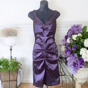 Jump Special Occasion Jeweled Plunge Neck Rouched Dress